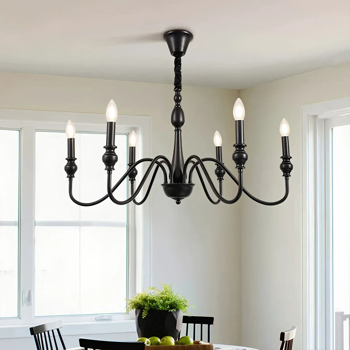 flairel American Simple Black Candle-Style Chandelier