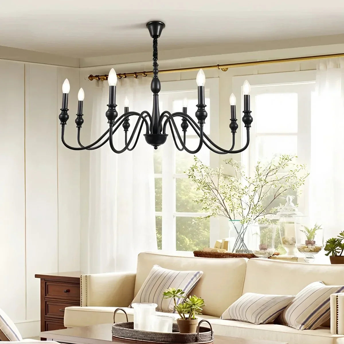 flairel American Simple Black Candle-Style Chandelier
