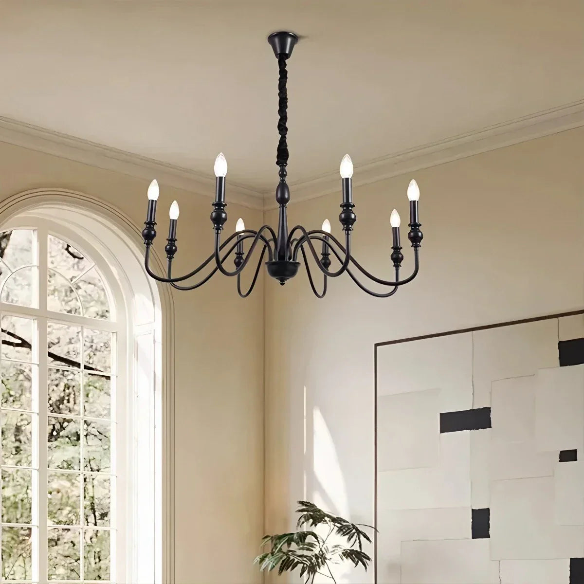flairel American Simple Black Candle-Style Chandelier