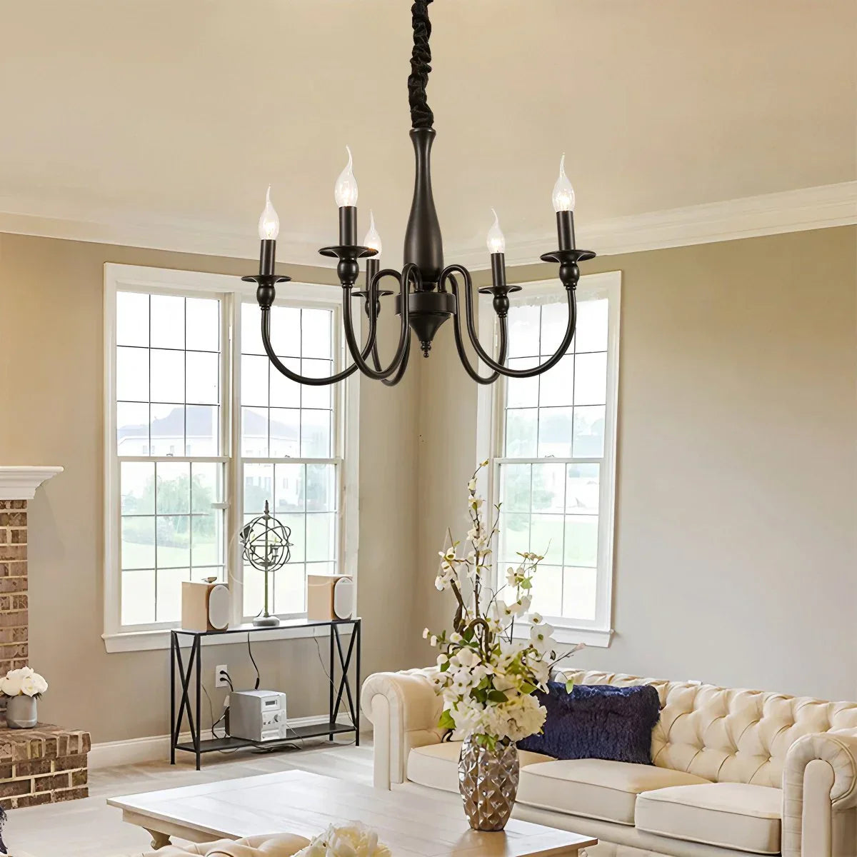 flairel American Retro Black Candle Chandelier