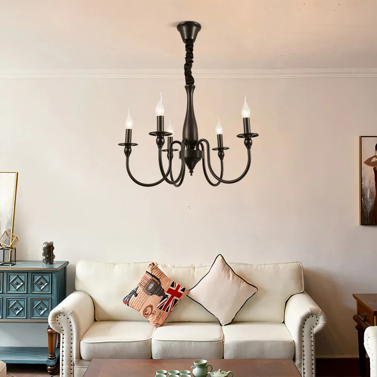 flairel American Retro Black Candle Chandelier