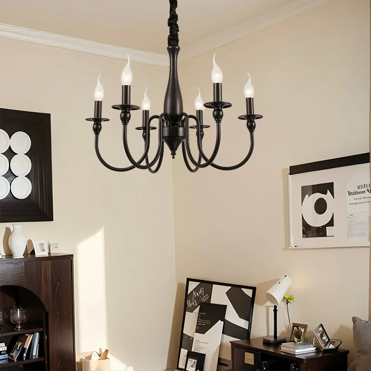flairel American Retro Black Candle Chandelier