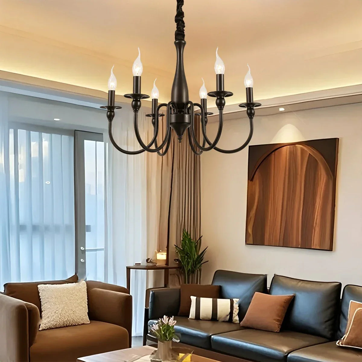 flairel American Retro Black Candle Chandelier