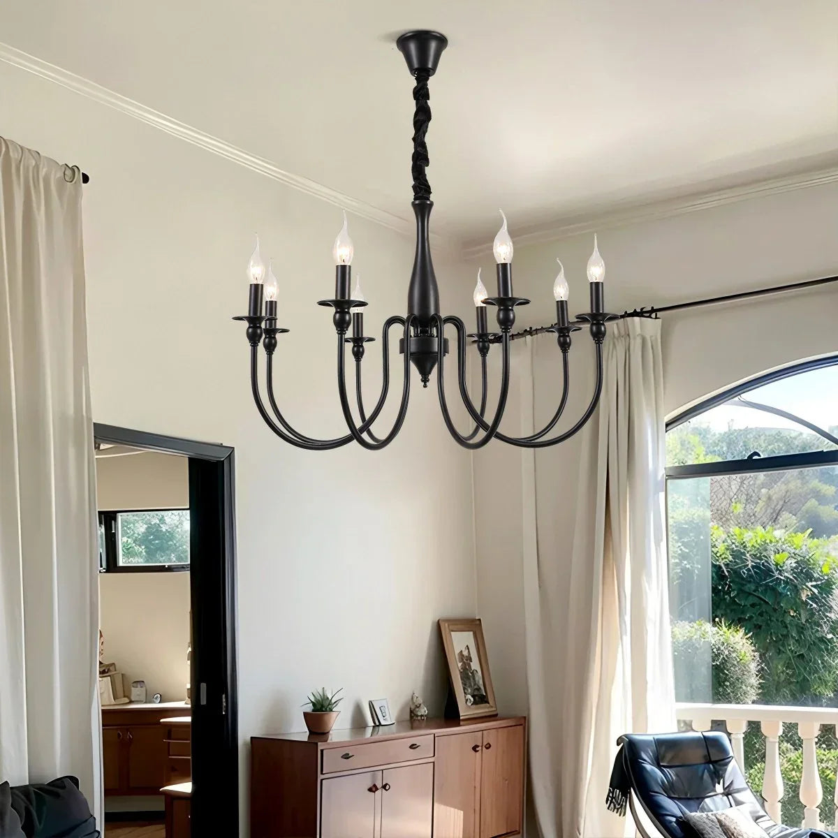 flairel American Retro Black Candle Chandelier