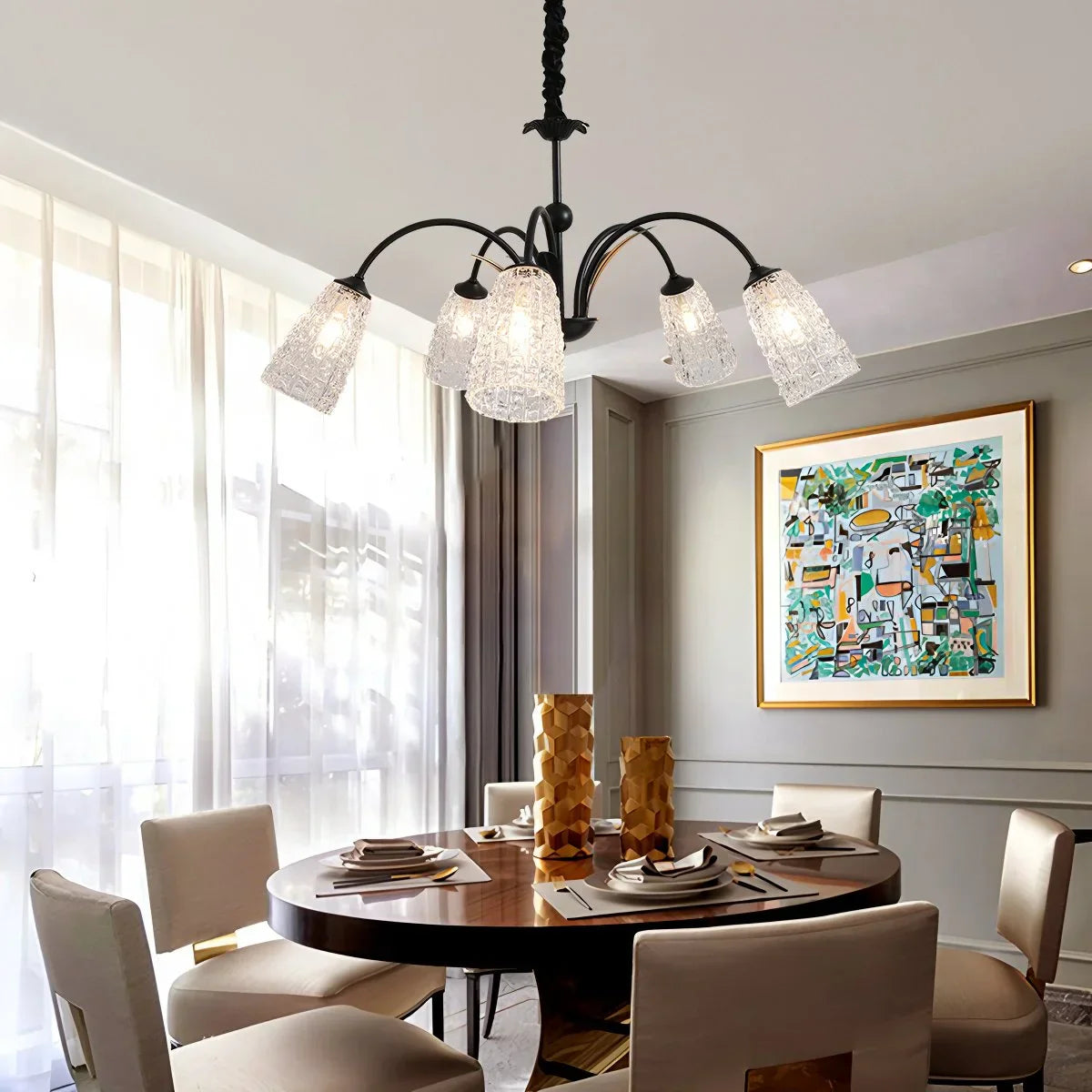 flairel American Retro Iron Glass Chandelier