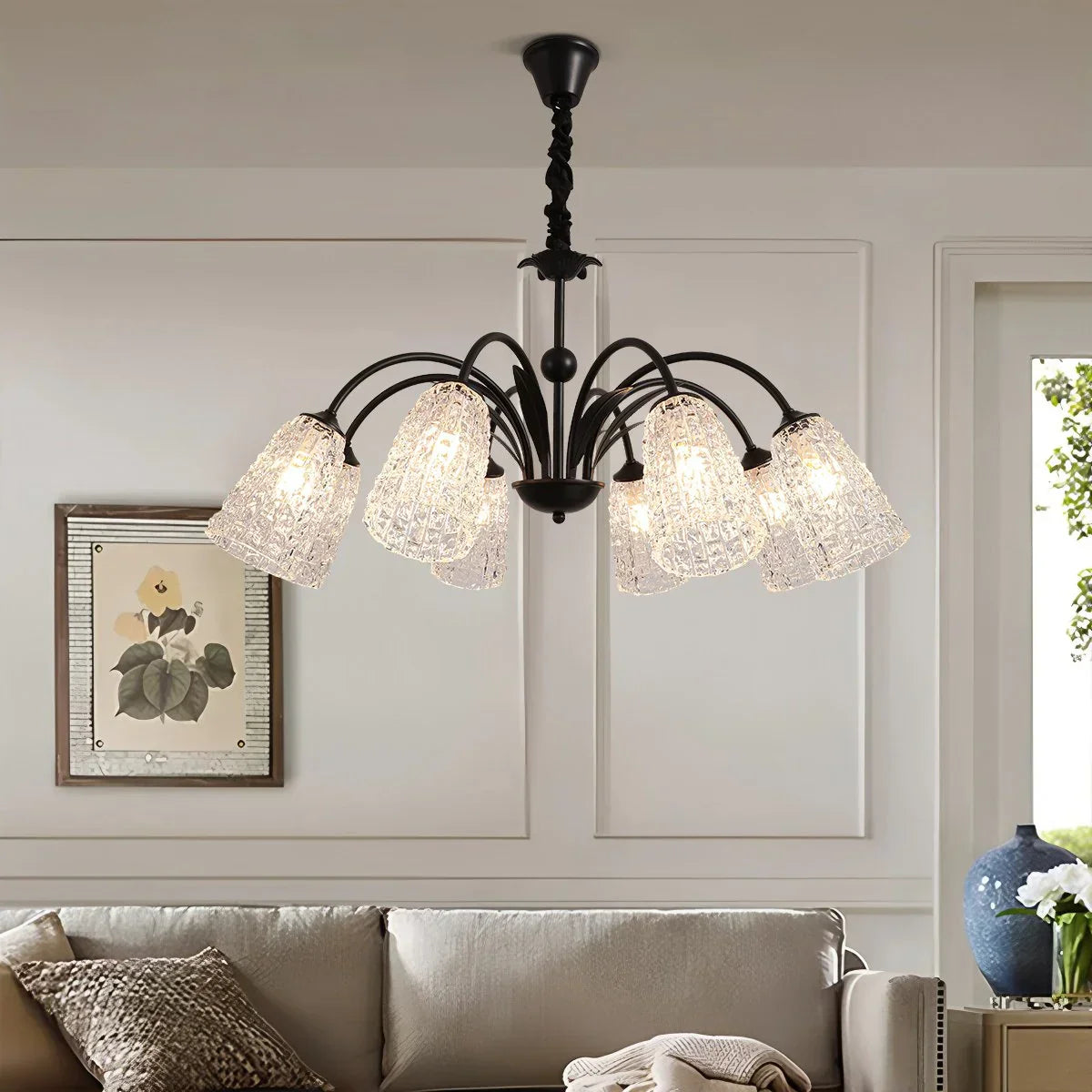 flairel American Retro Iron Glass Chandelier