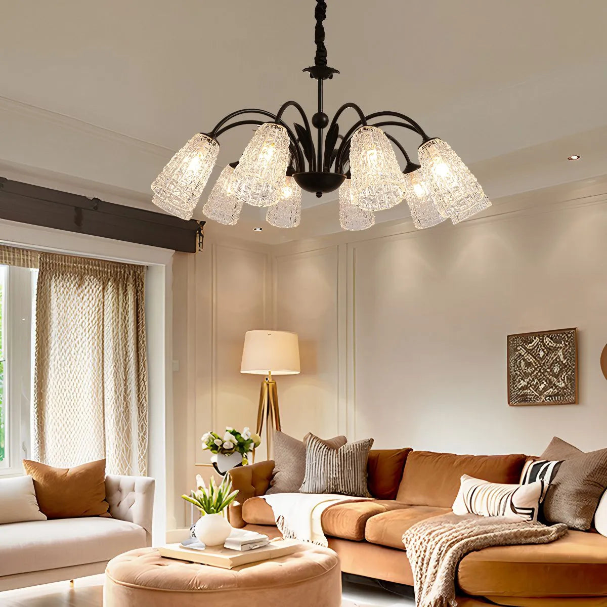 flairel American Retro Iron Glass Chandelier