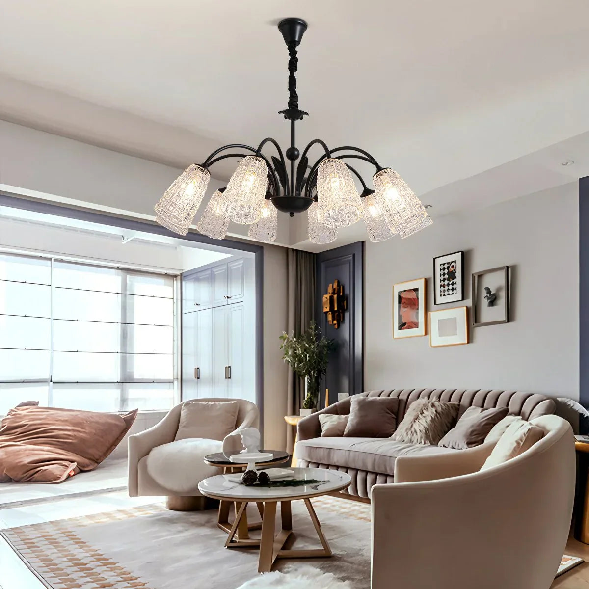 flairel American Retro Iron Glass Chandelier