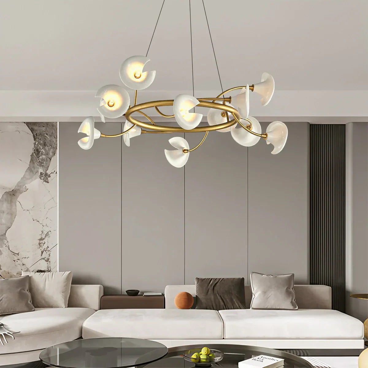 flairel French Luxury Copper Ceramic Flower Chandelier