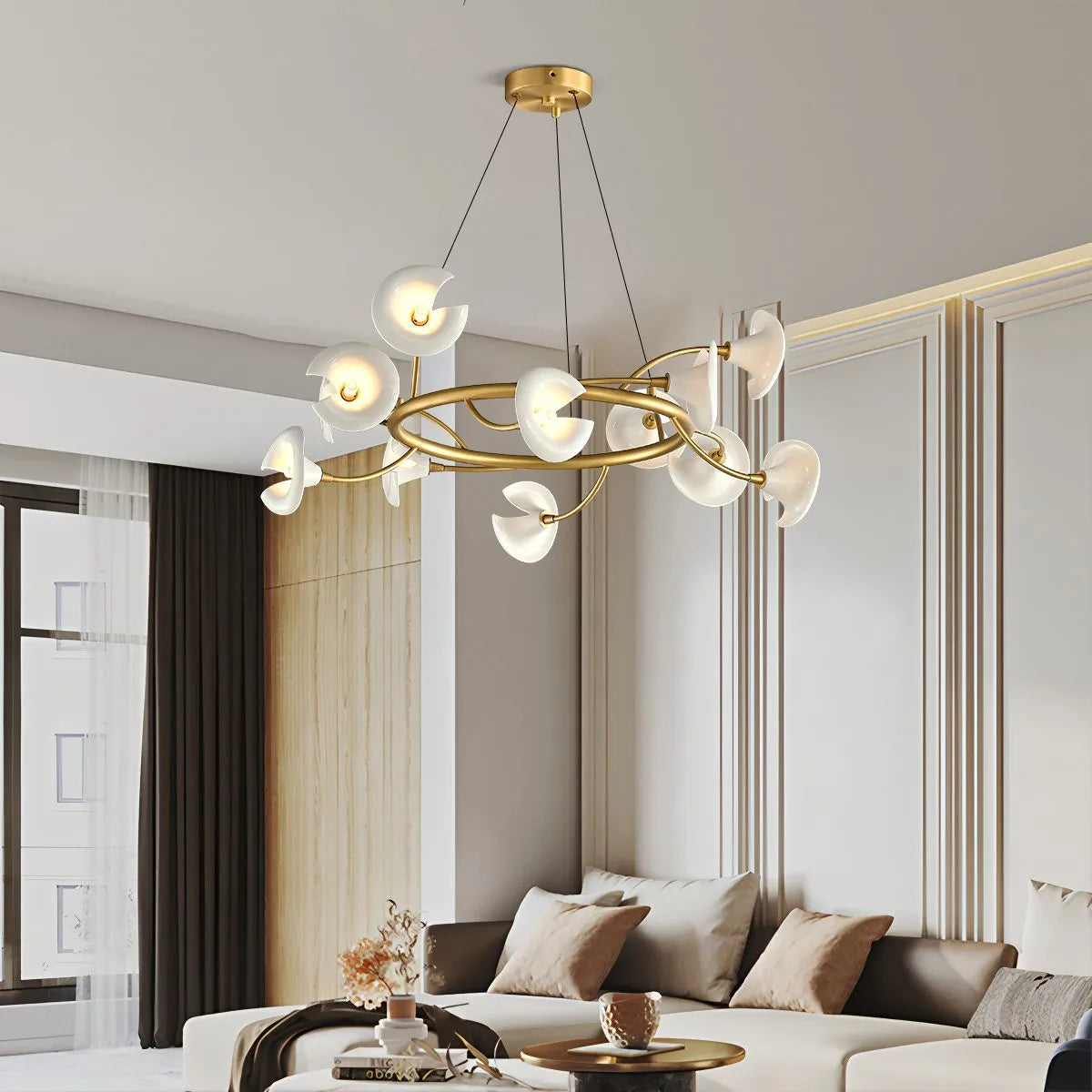 flairel French Luxury Copper Ceramic Flower Chandelier