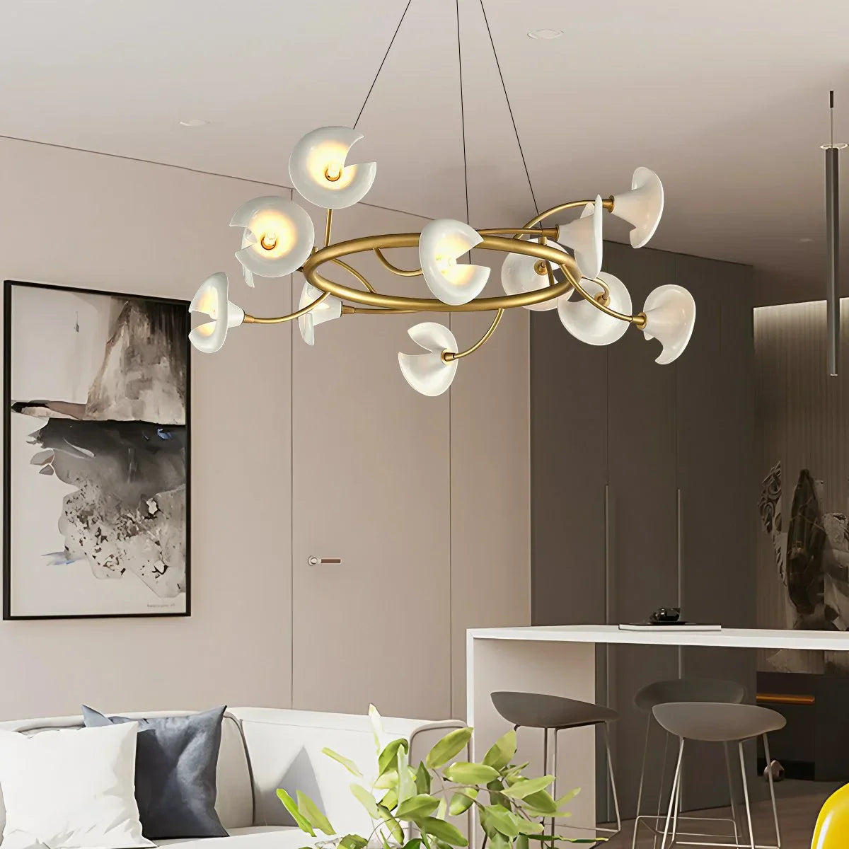 flairel French Luxury Copper Ceramic Flower Chandelier