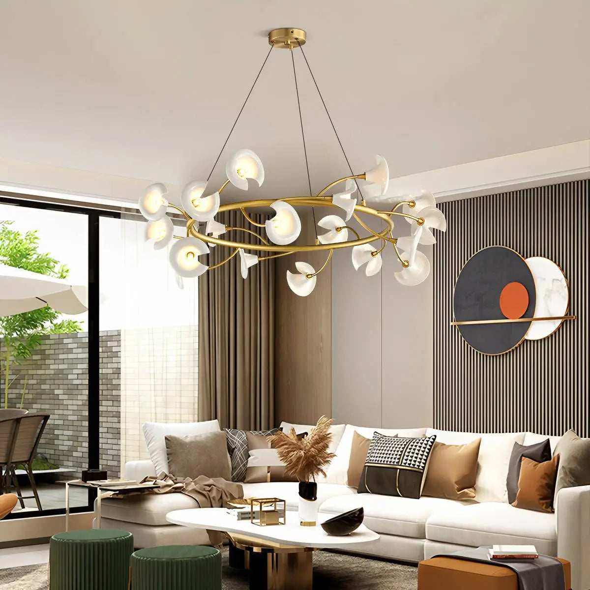 flairel French Luxury Copper Ceramic Flower Chandelier