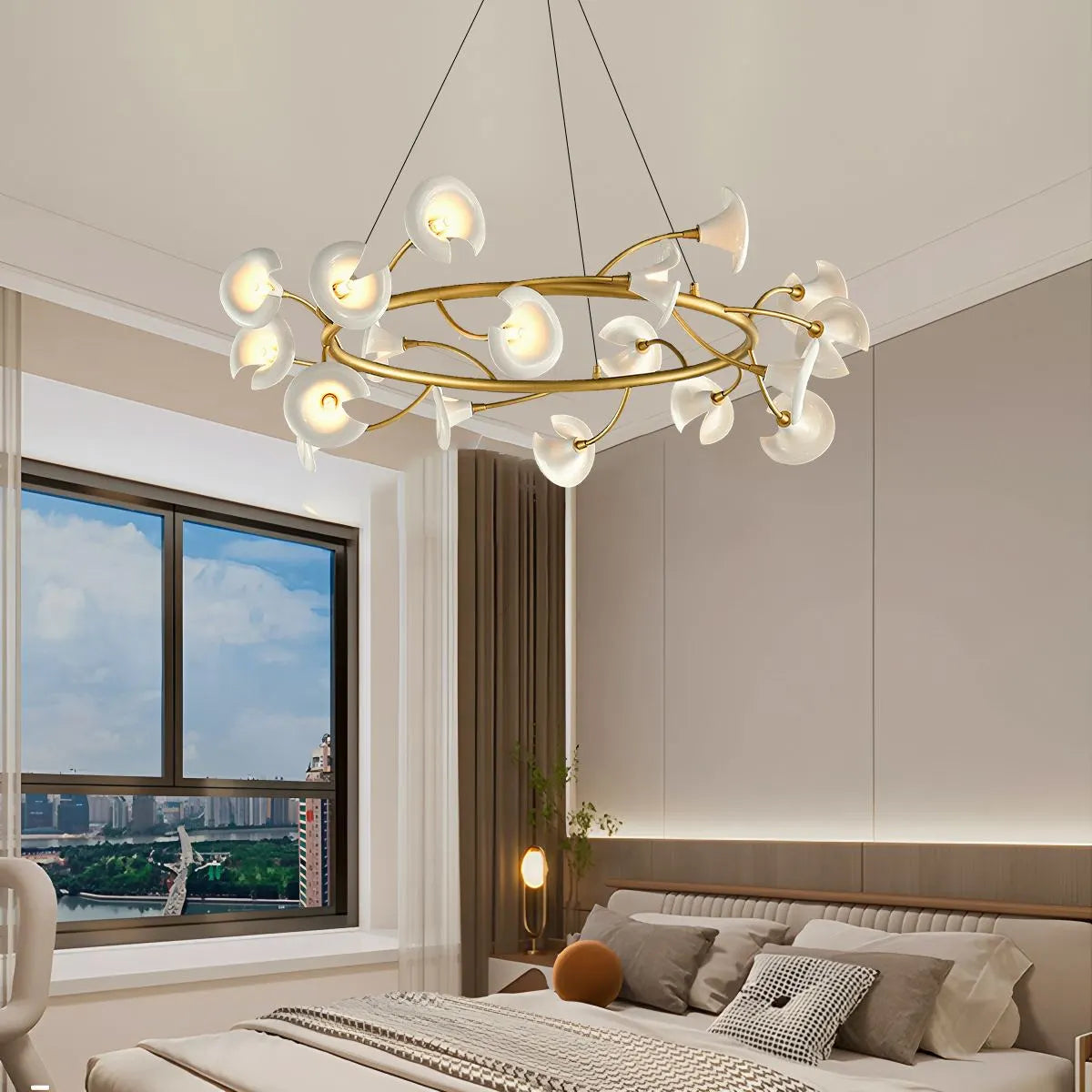 flairel French Luxury Copper Ceramic Flower Chandelier