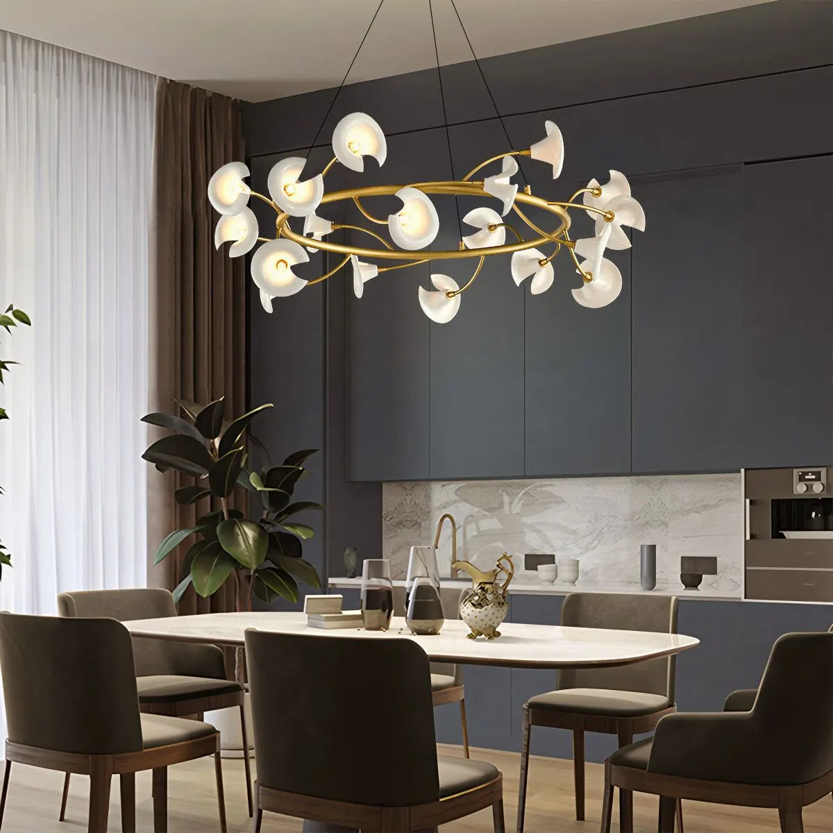 flairel French Luxury Copper Ceramic Flower Chandelier