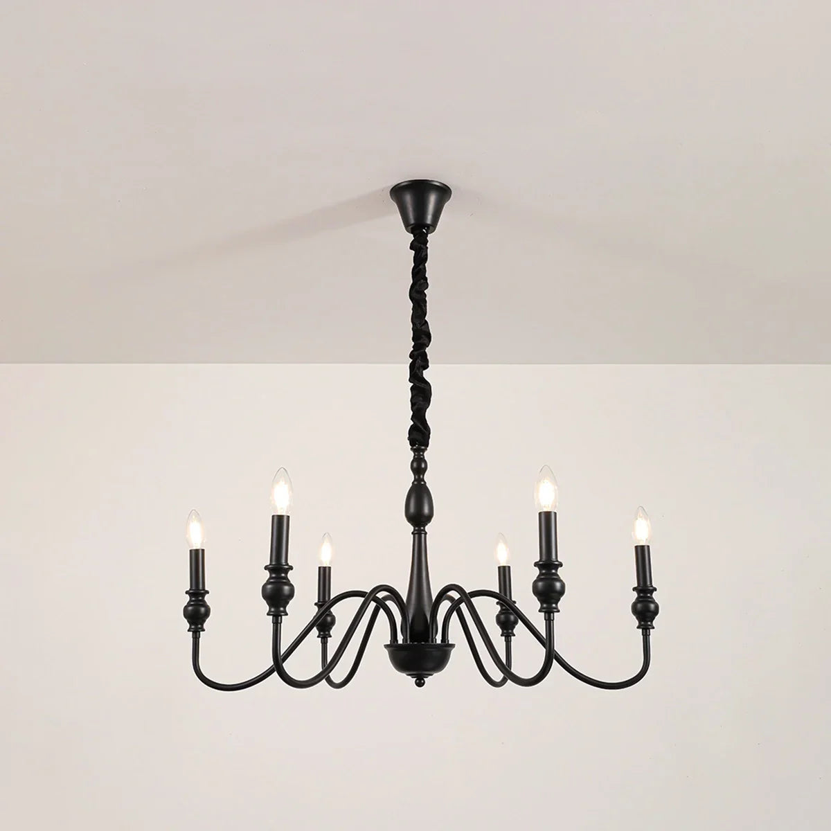 flairel American Simple Black Candle-Style Chandelier