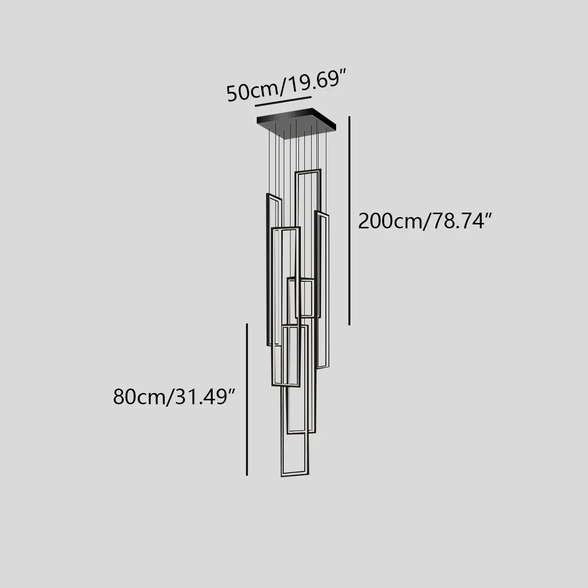 flairel Aldarj Rectangular LED Staircase Chandelier