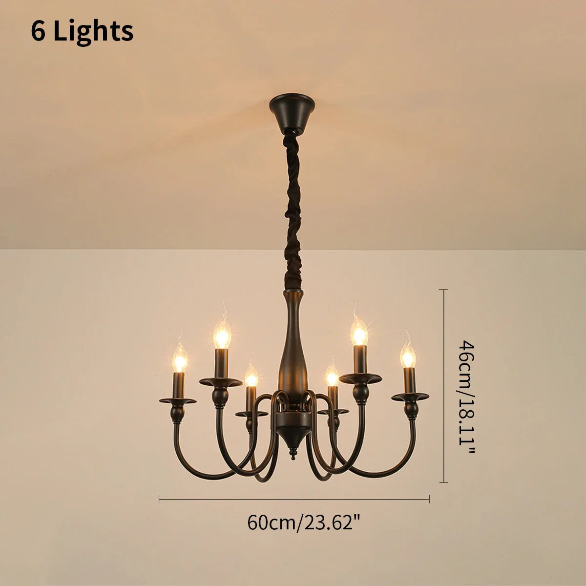 flairel American Retro Black Candle Chandelier