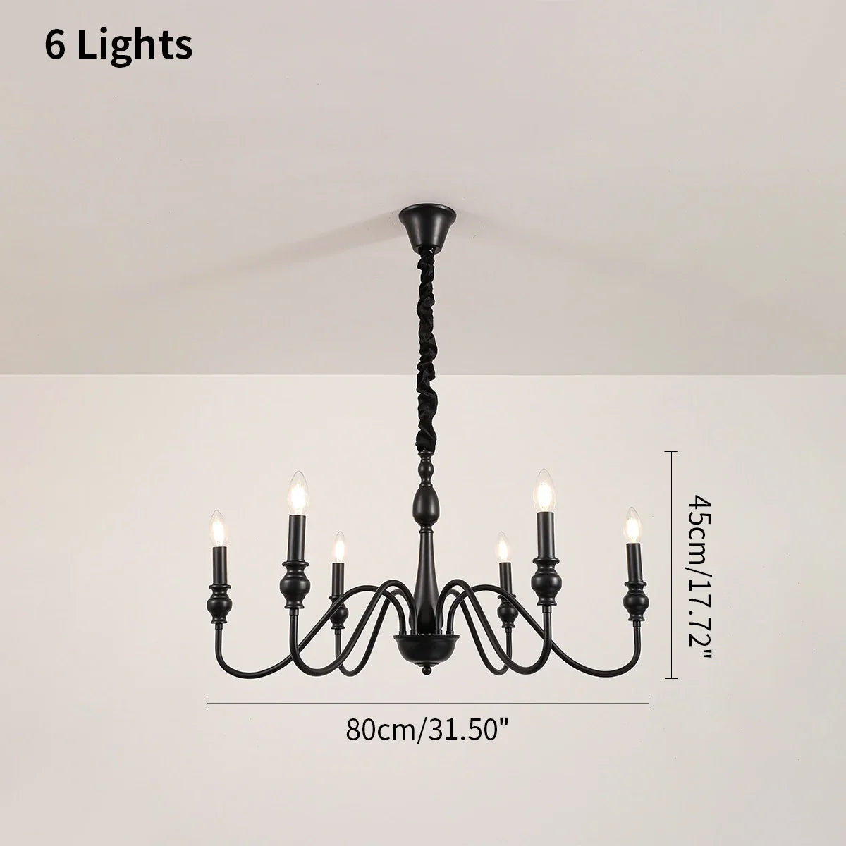 flairel American Simple Black Candle-Style Chandelier