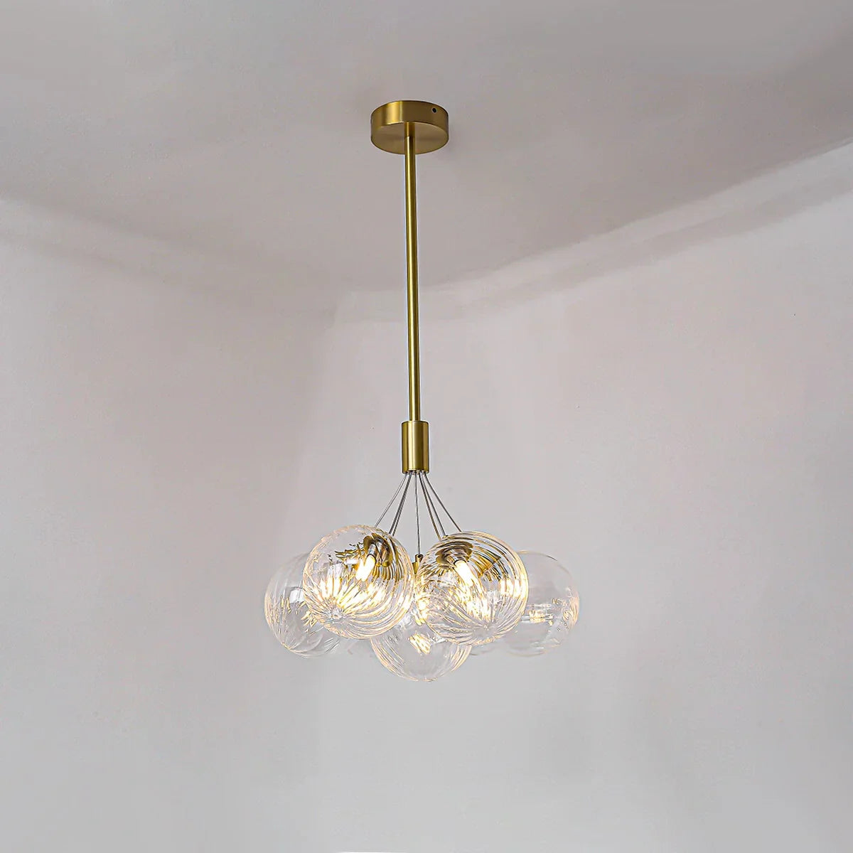 flairel Luxury All Copper Glass Bubble Ball Chandelier
