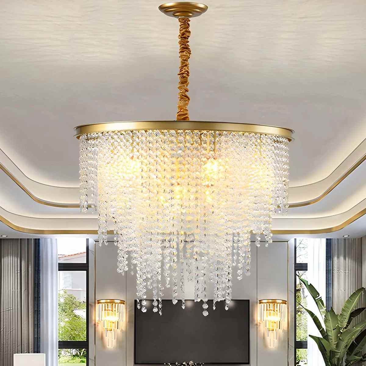 flairel Octagonal Beaded Crystal Chandelier