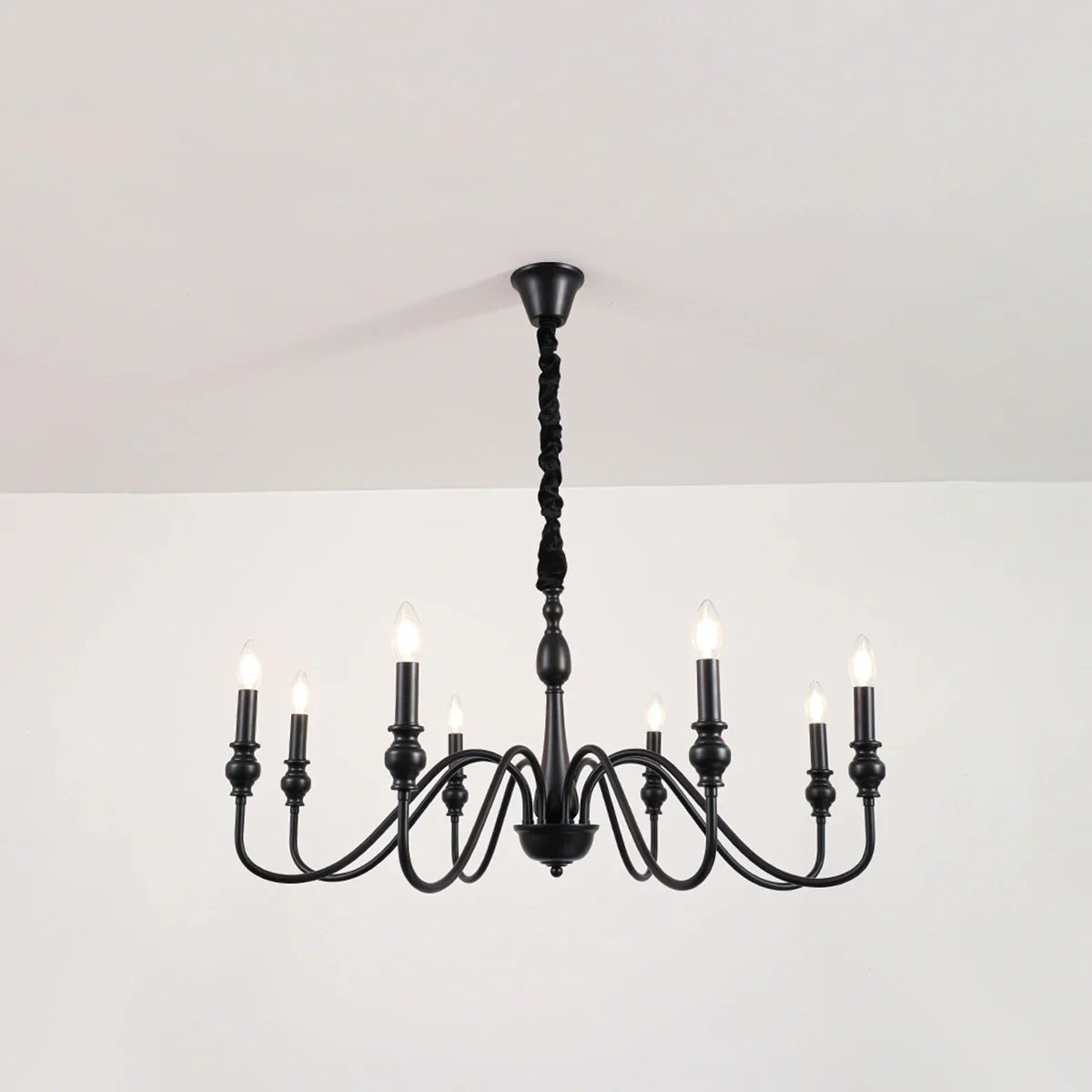 flairel American Simple Black Candle-Style Chandelier