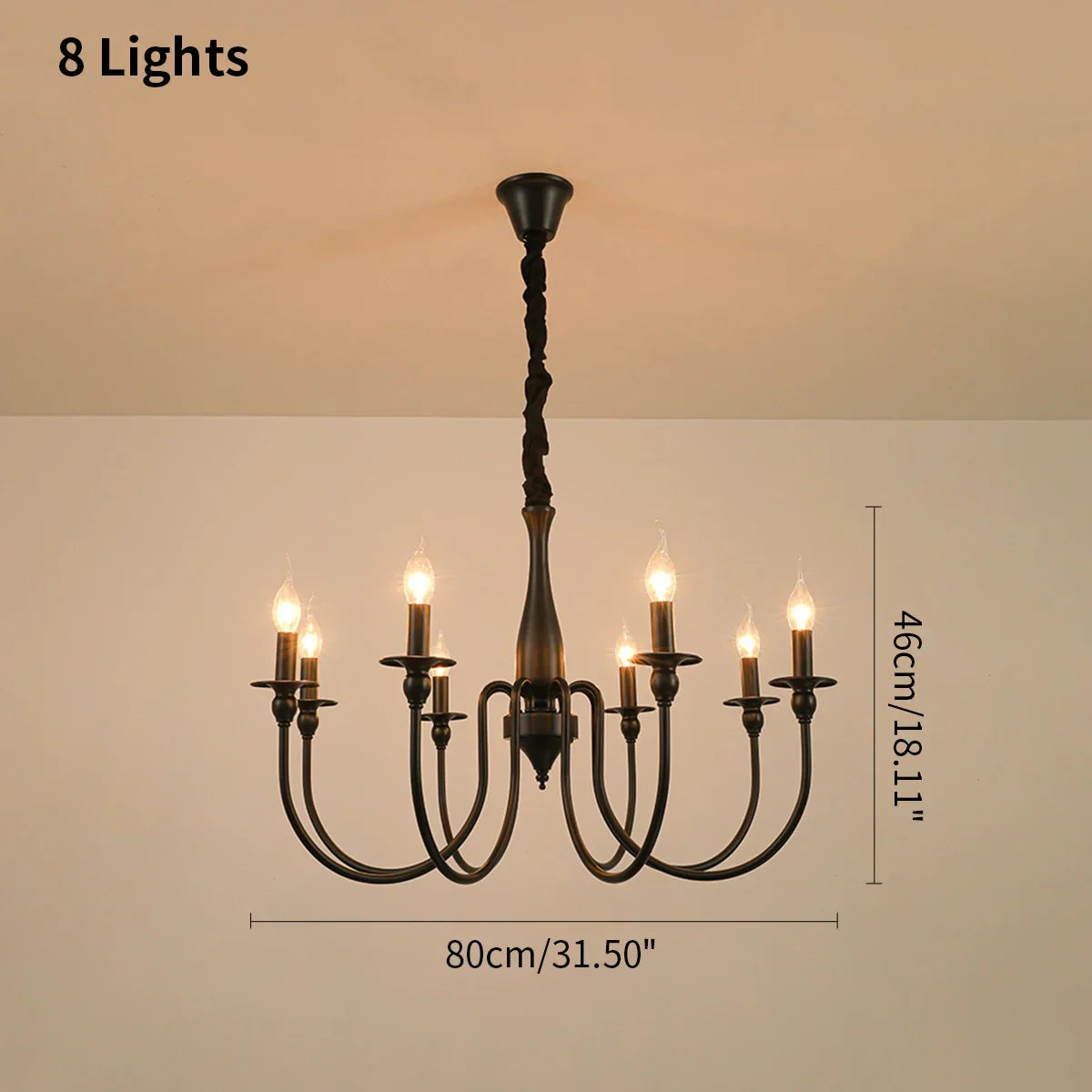flairel American Retro Black Candle Chandelier