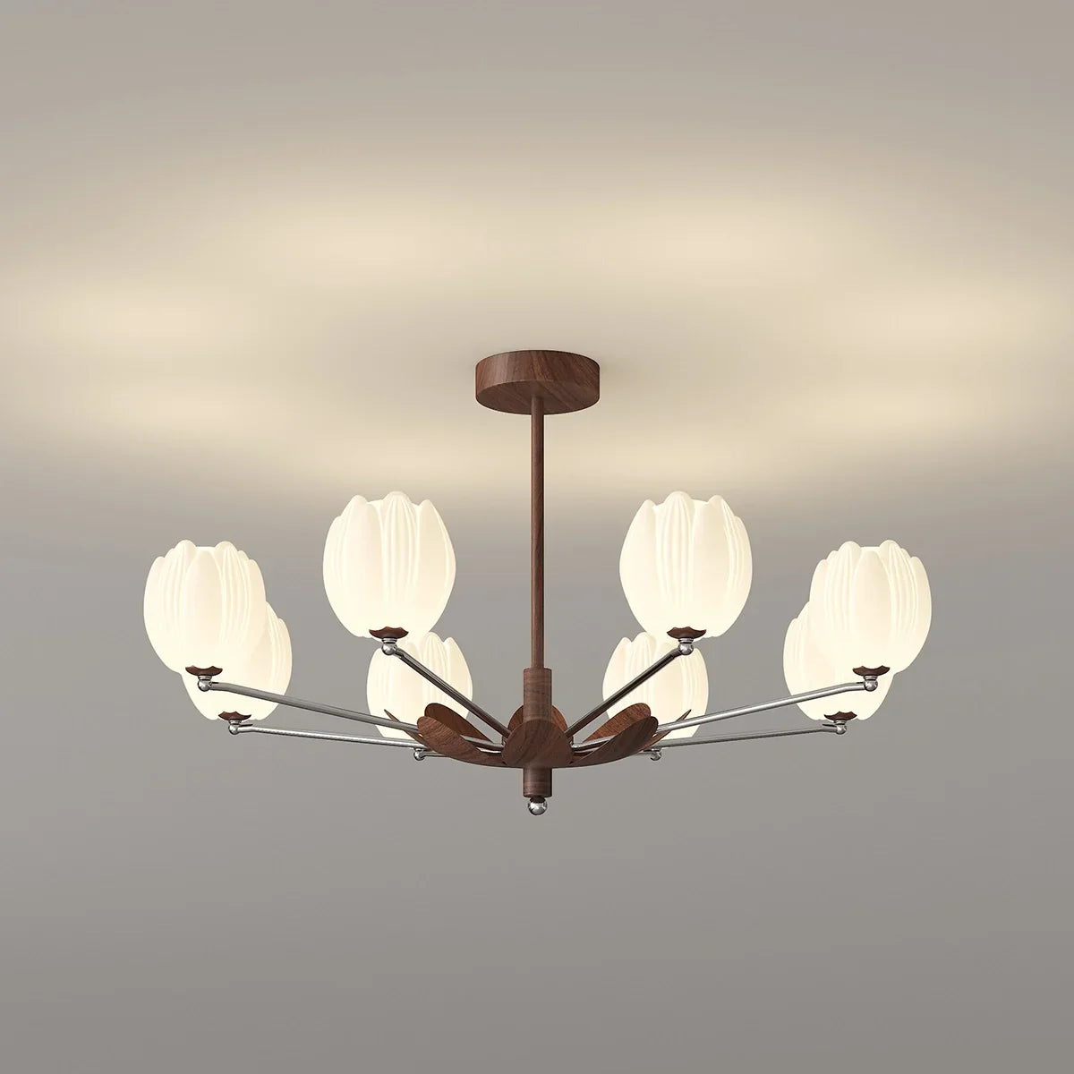 flairel Retro Walnut Color Flower Chandelier for Living Room