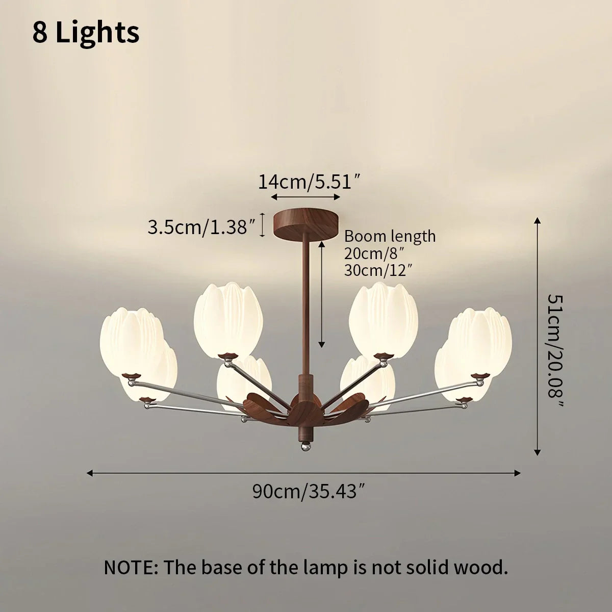 flairel Retro Walnut Color Flower Chandelier for Living Room