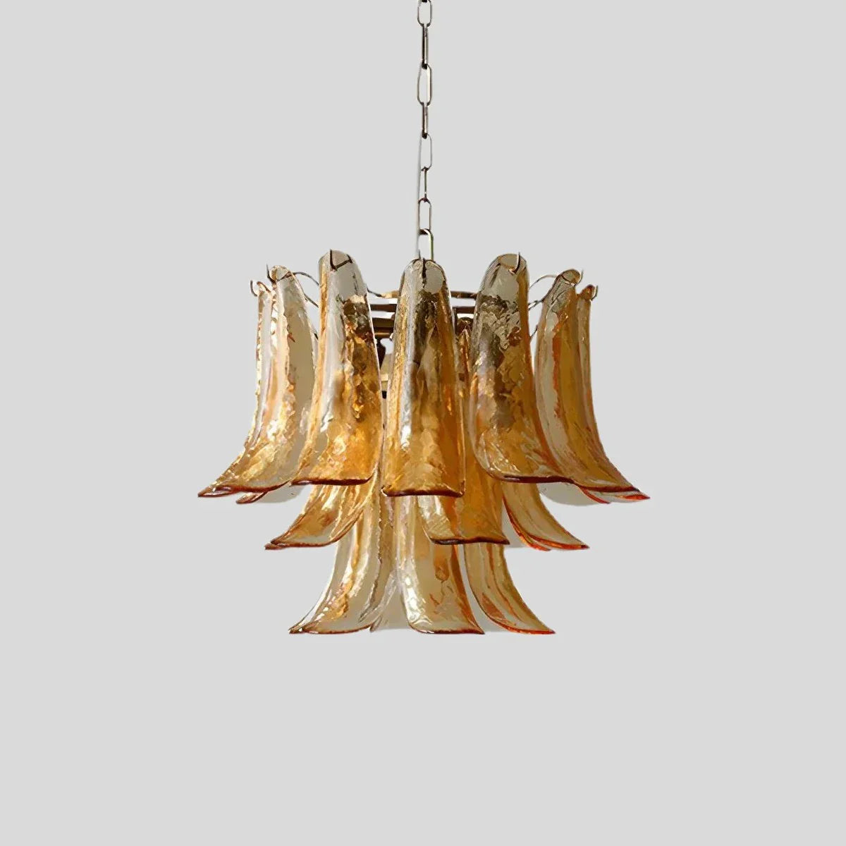 flairel Gold Tiered Green Glass Chandelier for High Ceiling