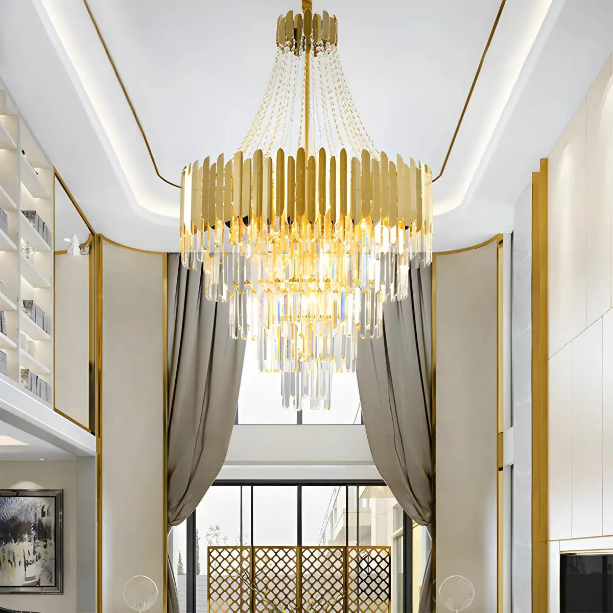 flairel Large Tiered Gold Crystal Chandelier