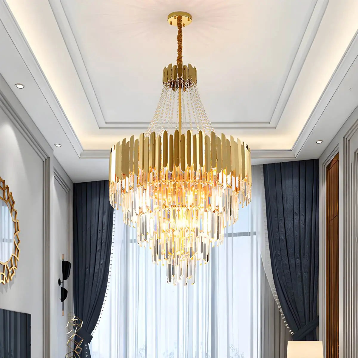 flairel Large Tiered Gold Crystal Chandelier