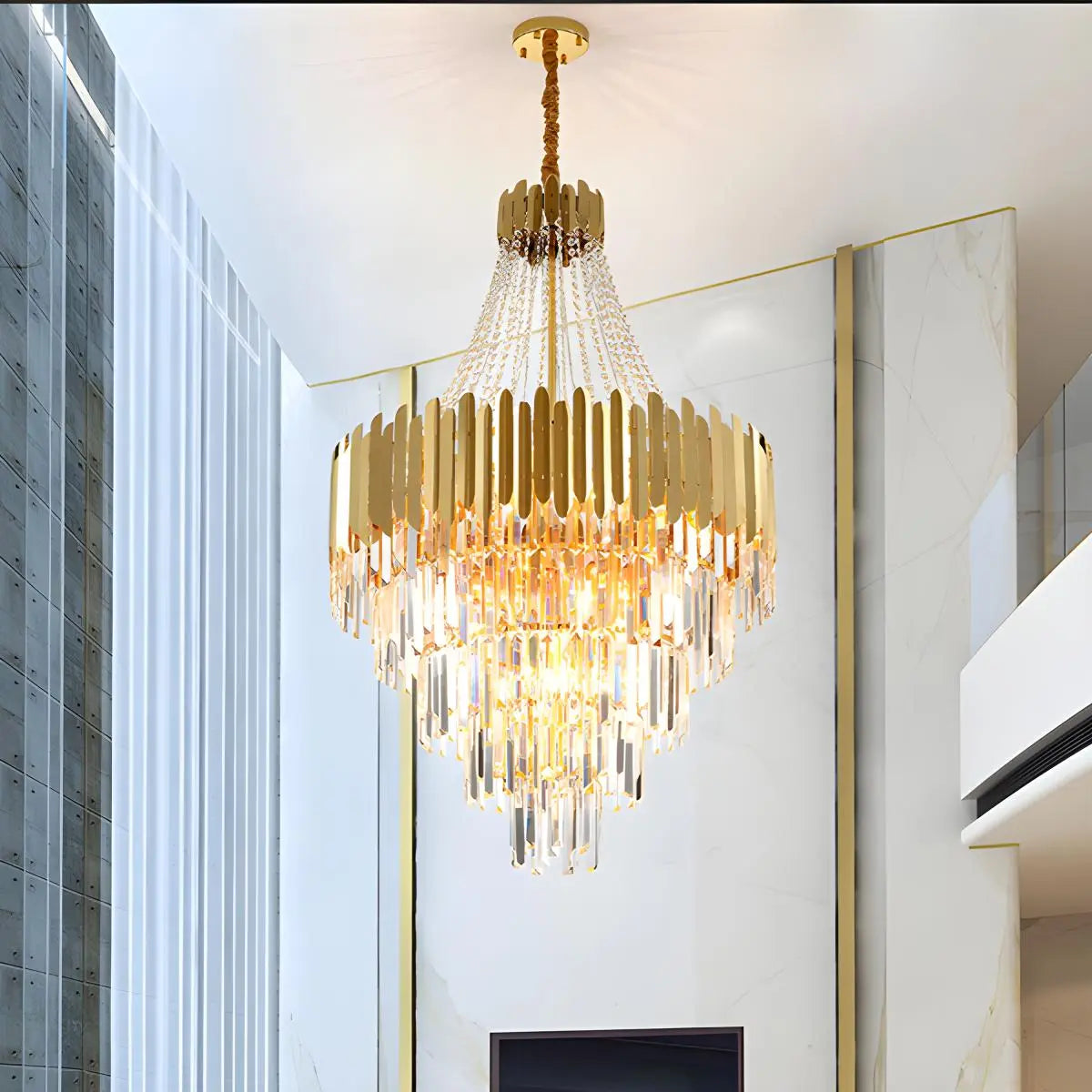 flairel Large Tiered Gold Crystal Chandelier