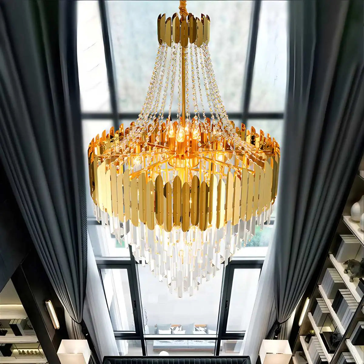 flairel Large Tiered Gold Crystal Chandelier