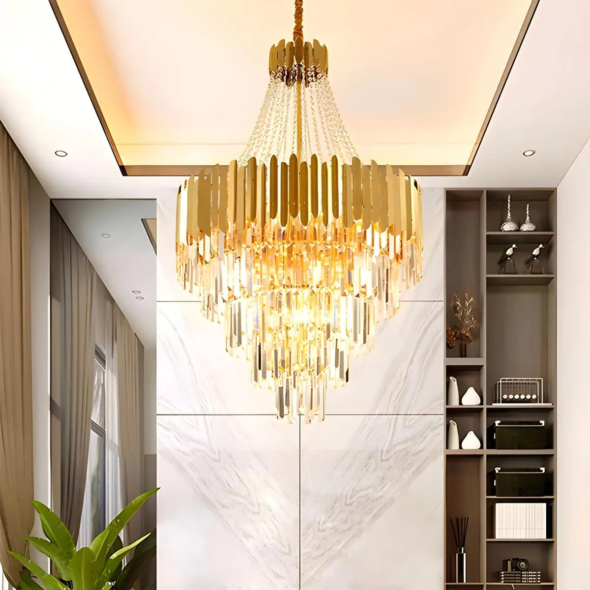 flairel Large Tiered Gold Crystal Chandelier