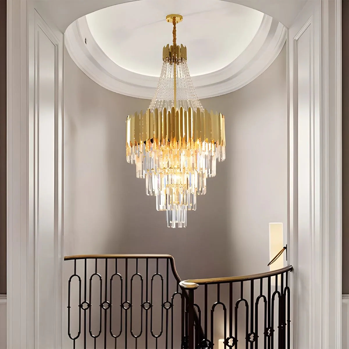 flairel Large Tiered Gold Crystal Chandelier
