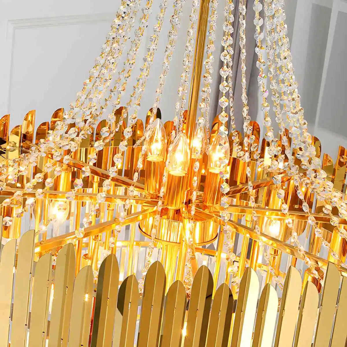 flairel Large Tiered Gold Crystal Chandelier