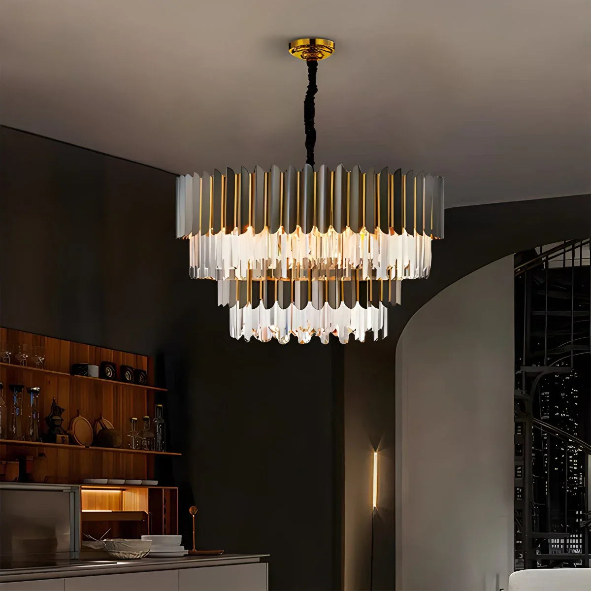 flairel Modern Black Gold Luxury Crystal Chandelier