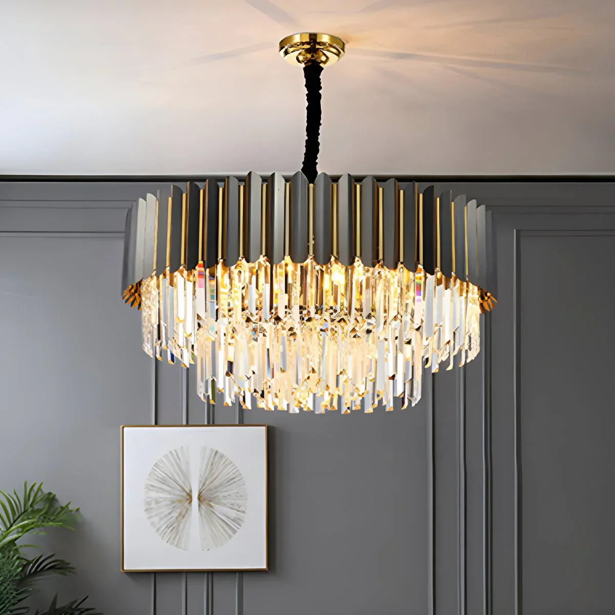 flairel Modern Black Gold Luxury Crystal Chandelier