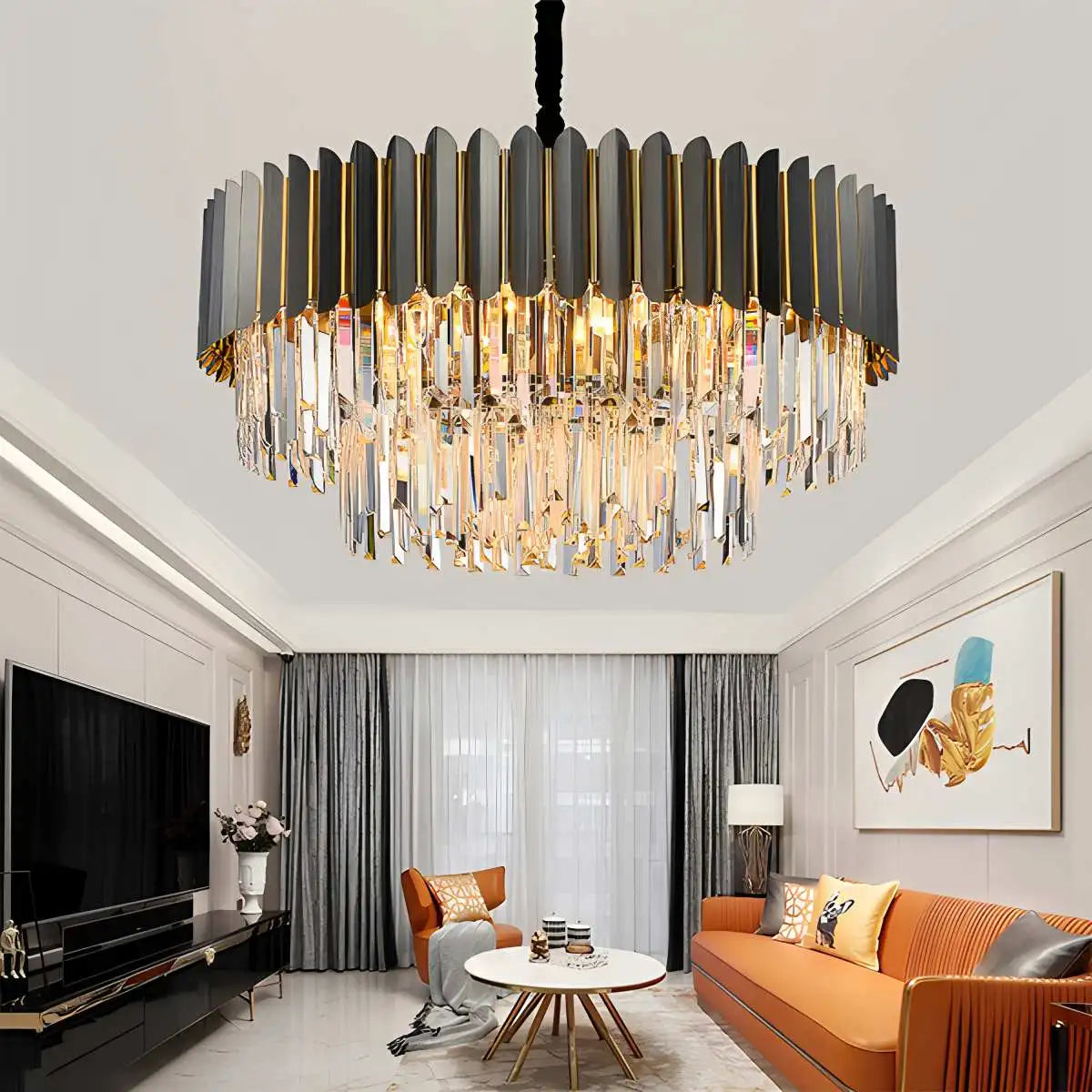 flairel Modern Black Gold Luxury Crystal Chandelier