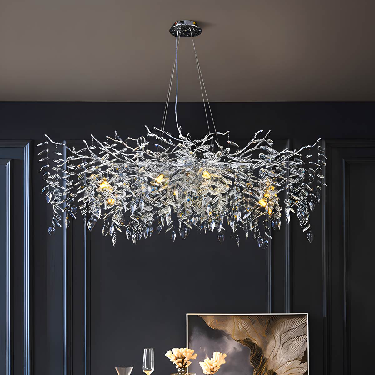 flairel Leaf Crystal Chandelier for Living Room
