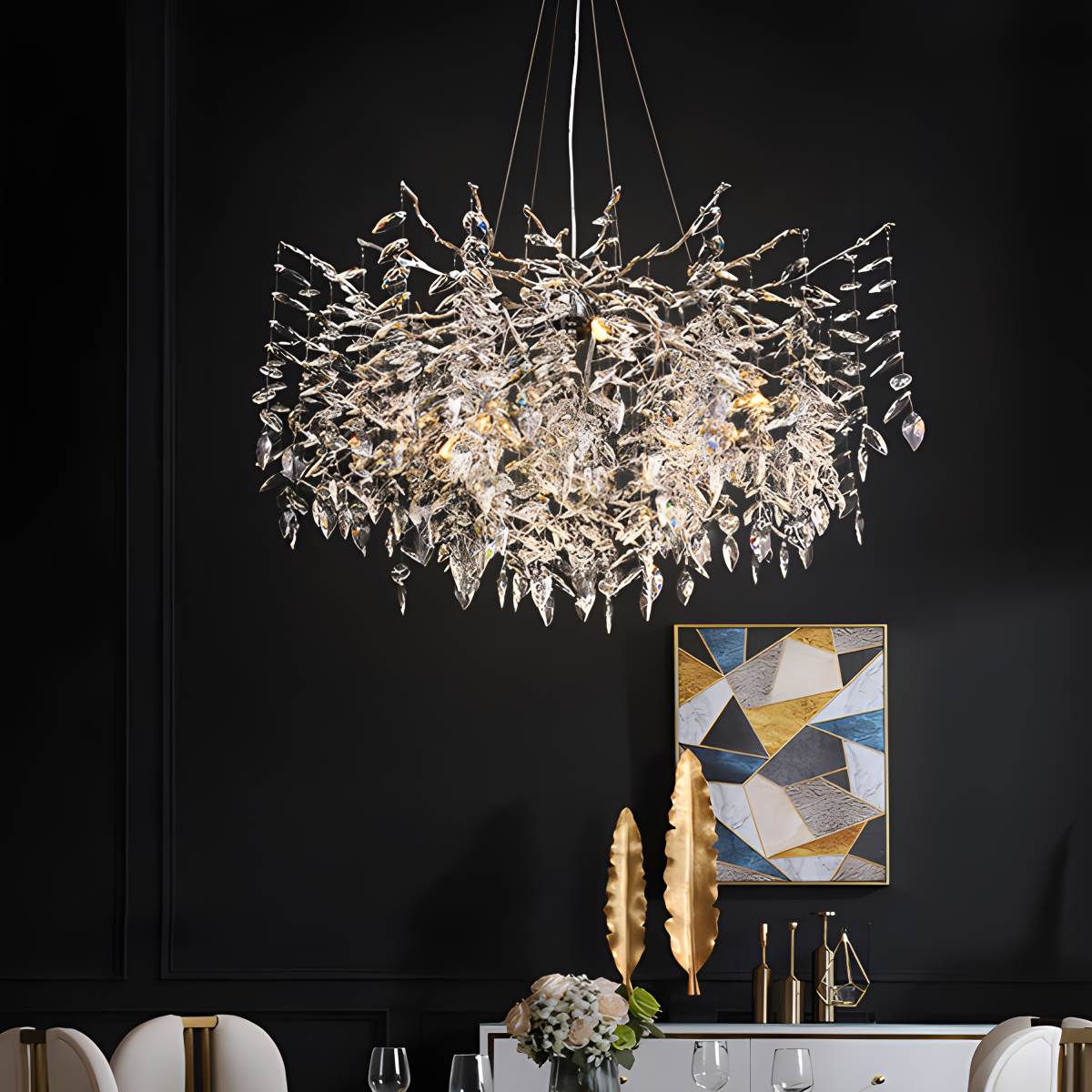 flairel Leaf Crystal Chandelier for Living Room