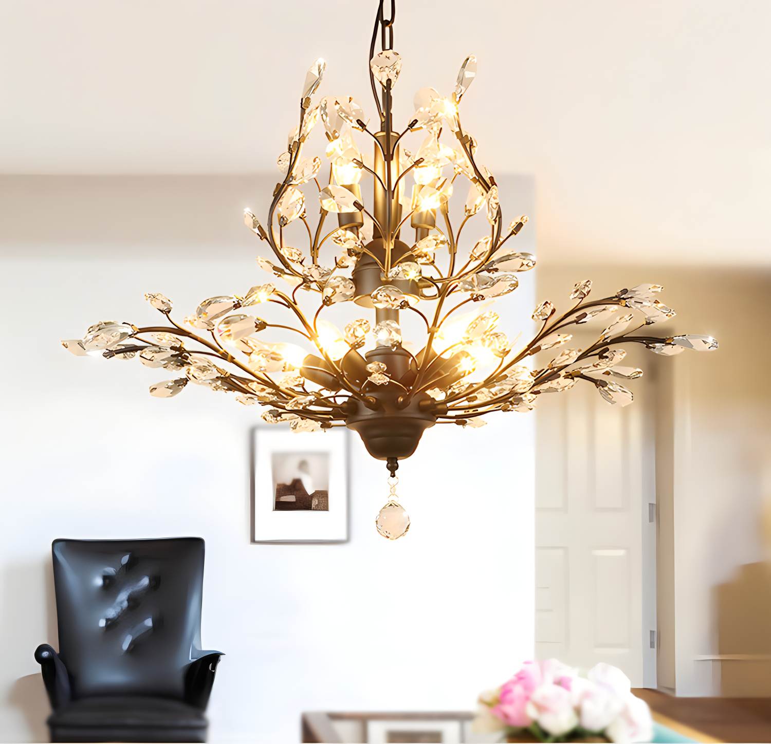 flairel Tree Branch Crystal Chandelier for Living Room