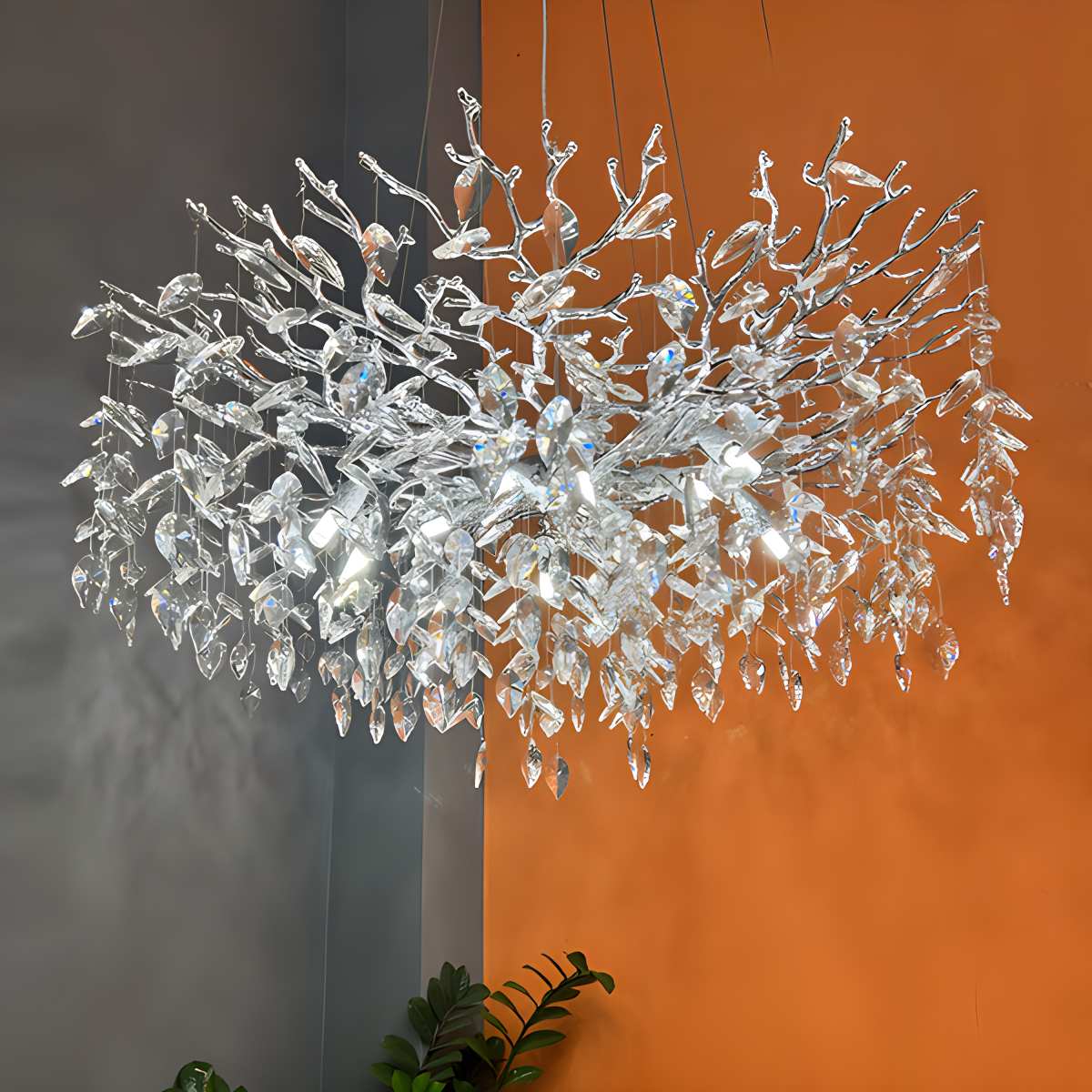 flairel Leaf Crystal Chandelier for Living Room