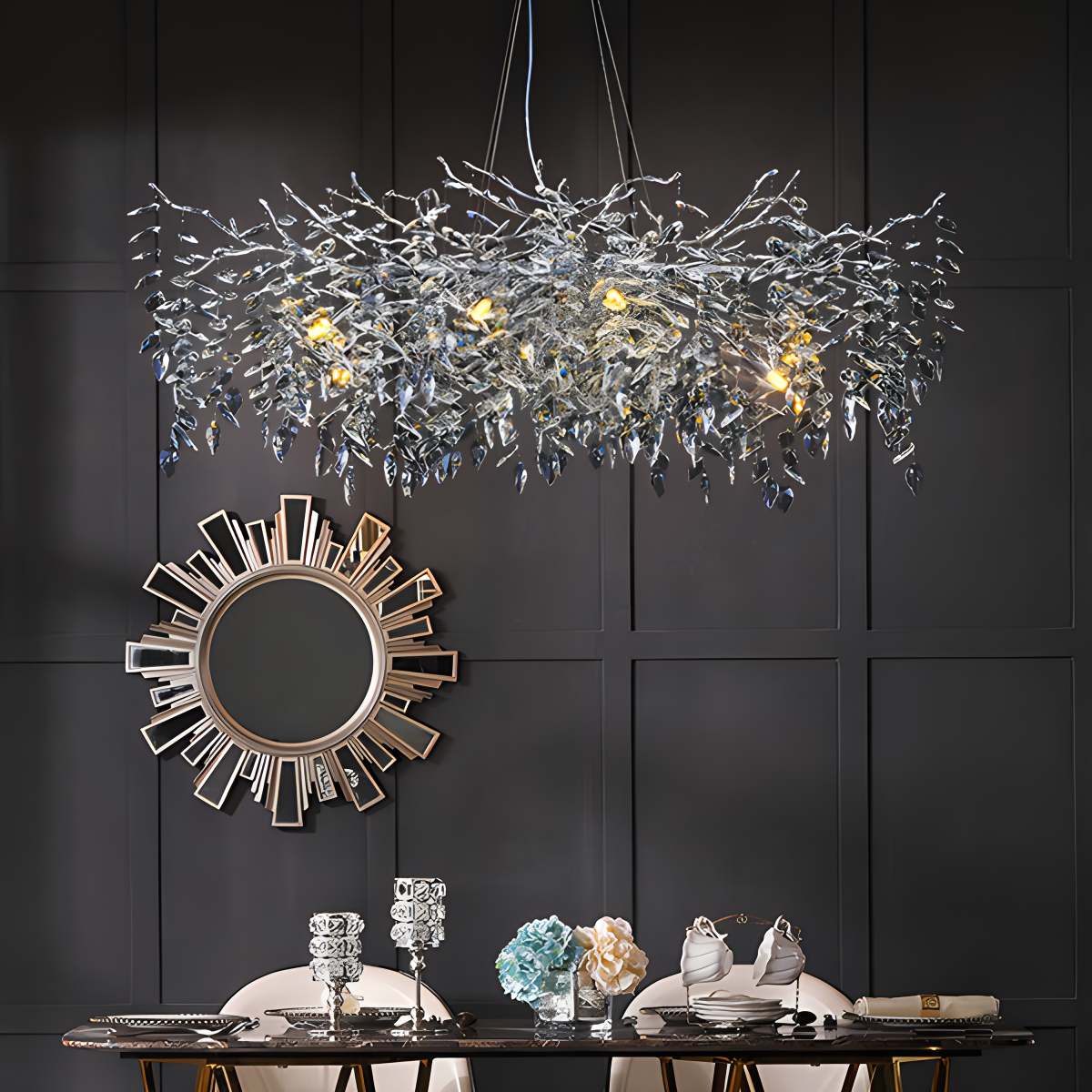 flairel Leaf Crystal Chandelier for Living Room