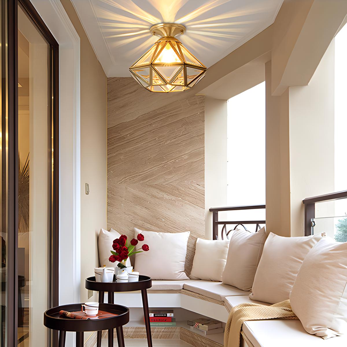 flairel European Style Copper Glass Ceiling Lamp-A