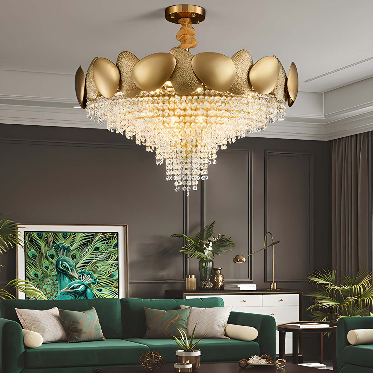 flairel Luxurious Crystal Golden Chandelier