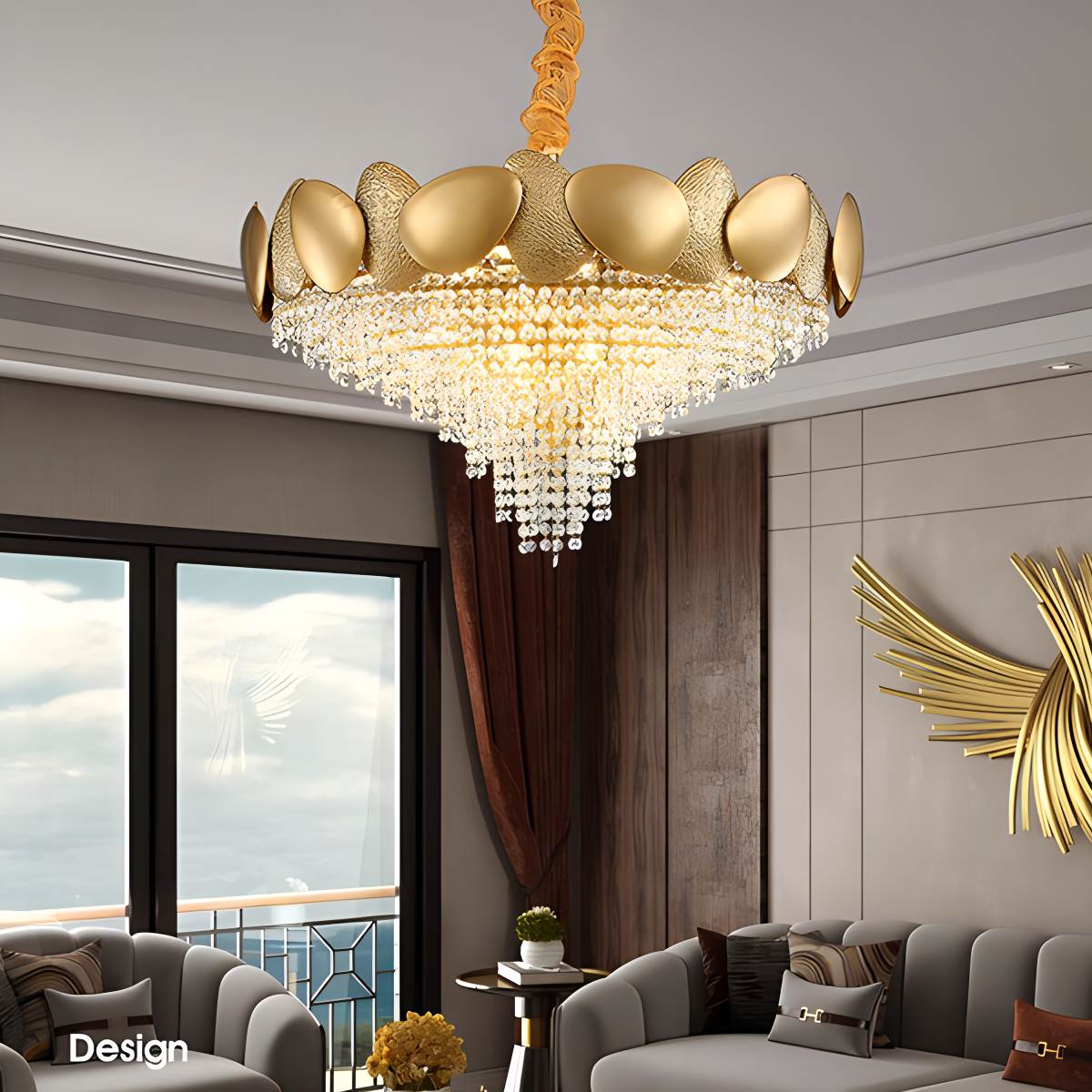 flairel Luxurious Crystal Golden Chandelier