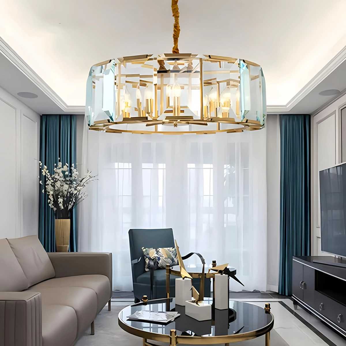 flairel Circular Glass Chandelier for Dining Room