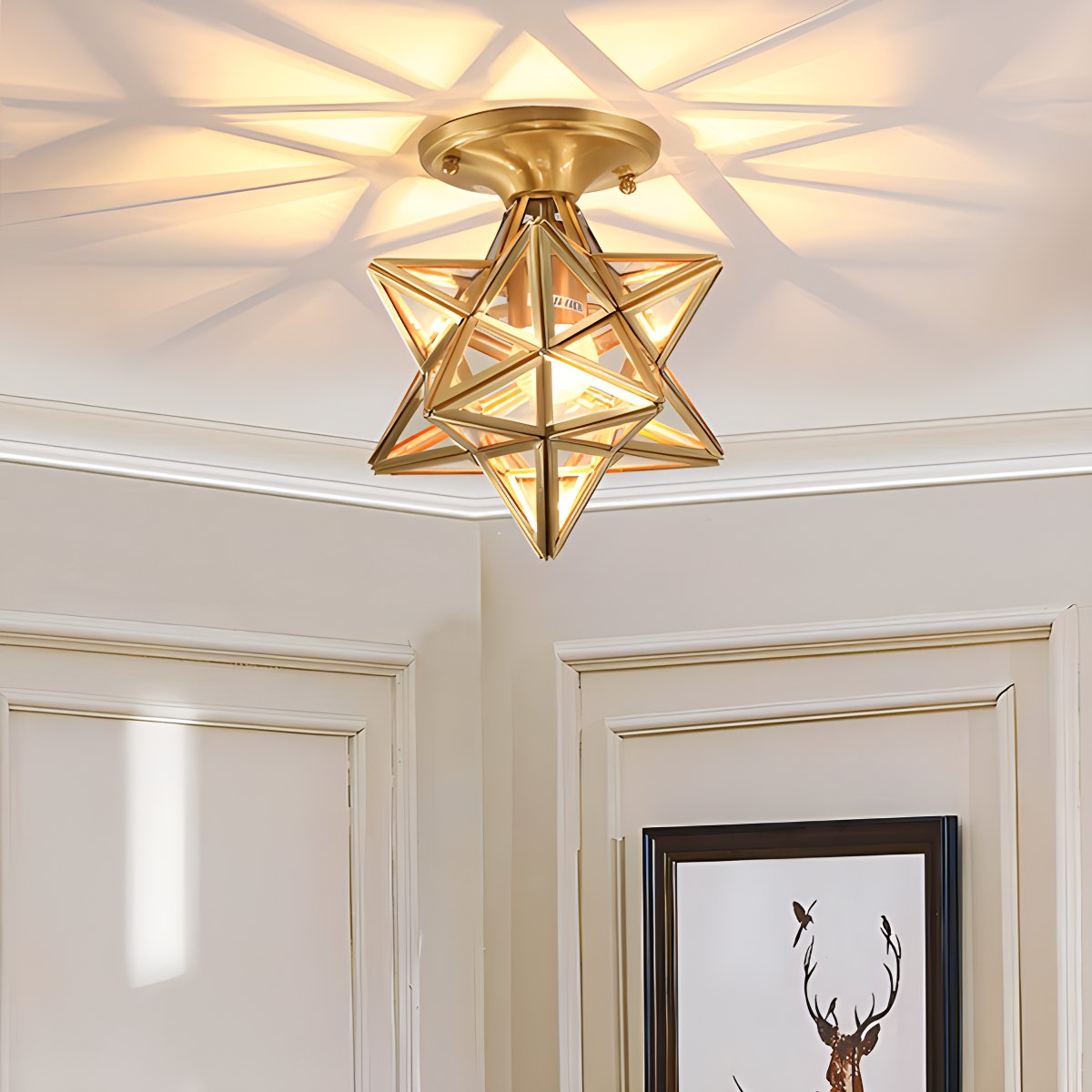 flairel European Style Copper Glass Ceiling Lamp-A