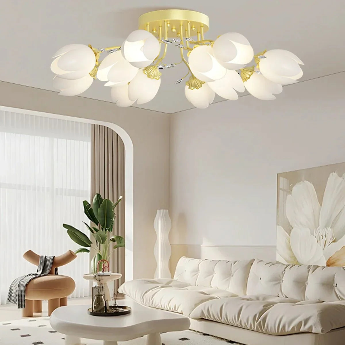 flairel French Pastoral Flower Ceiling Chandelier